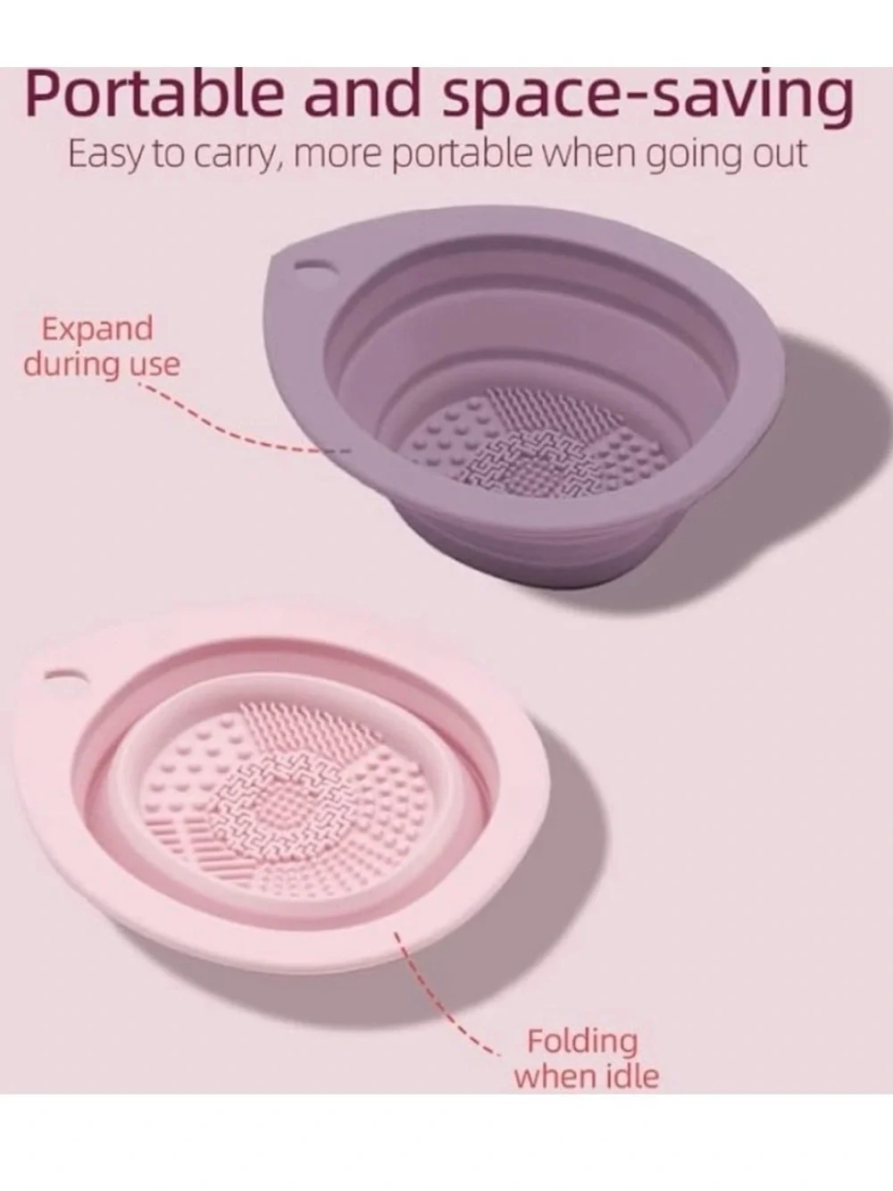 💞 New Pink Collapsible Makeup Brush & Sponge Cleaning Bowl